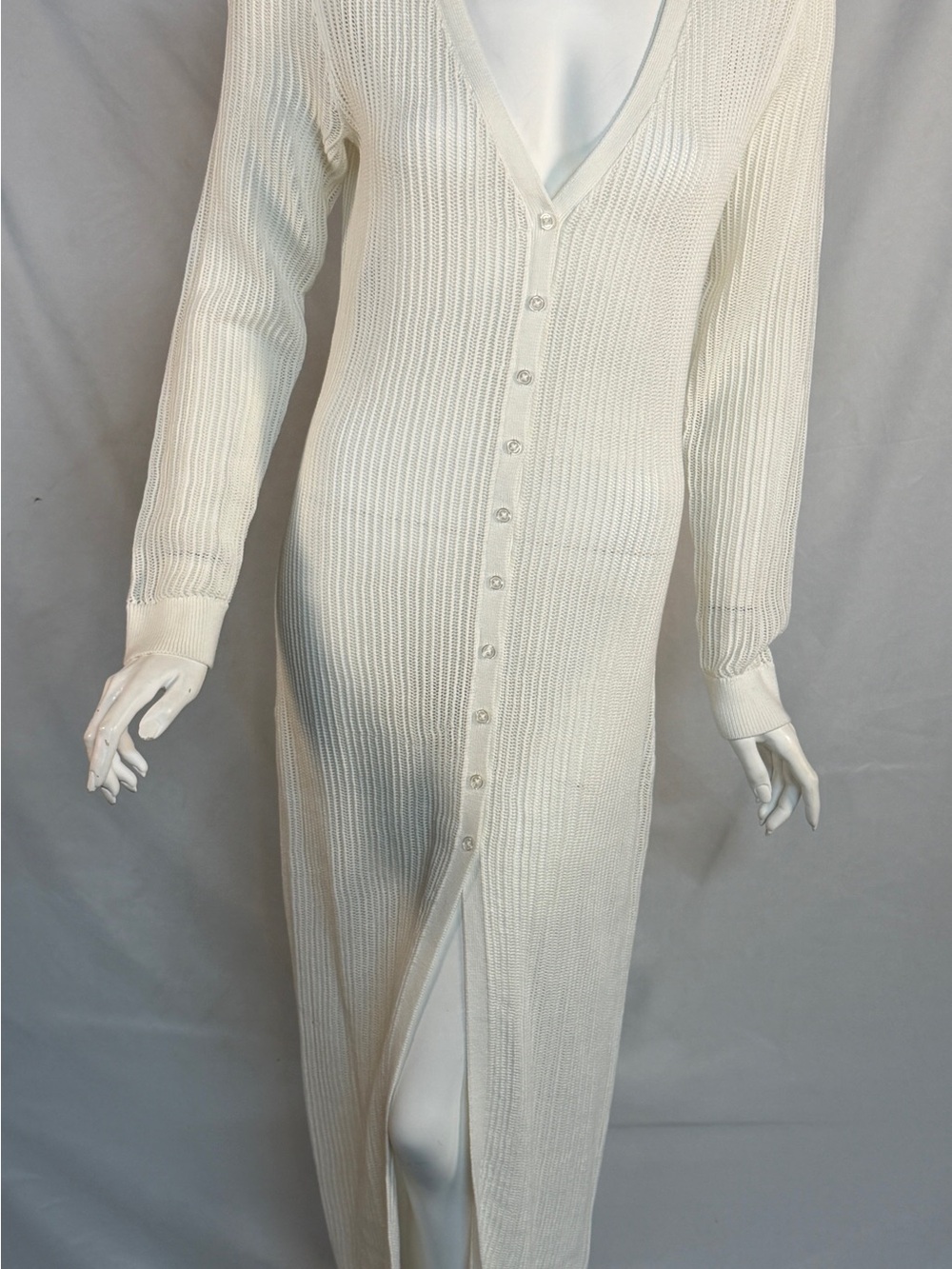 White + Warren White Mesh Duster Cardigan